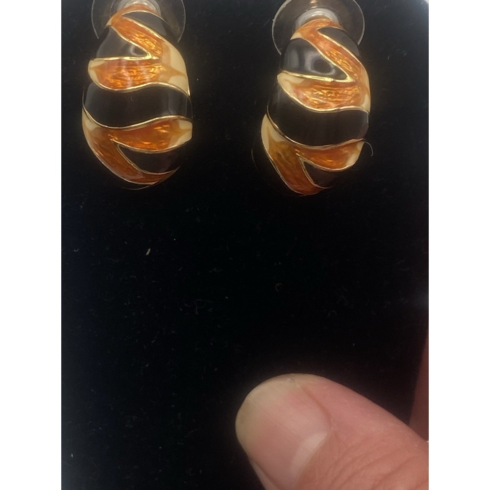 vintage Kenneth Jay Lane Tiger Stripe Half Hoop Earrings